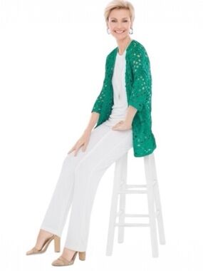 Travelers Collection by Chico’s Cabana Green Wrinkle-Free Soutache Jacket Size 8